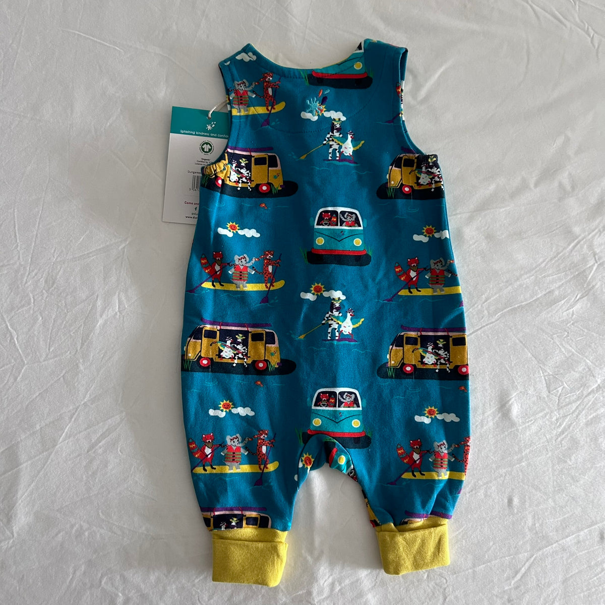 Ducky Zebra Dungarees Age 000 Teal & Yellow New with Tags
