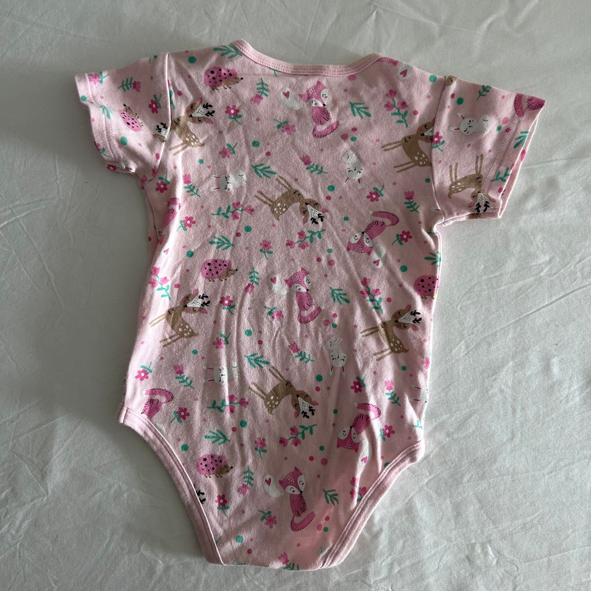 Ollie's Place 100% Cotton Bodysuit Age 1 Pink Woodland Animals