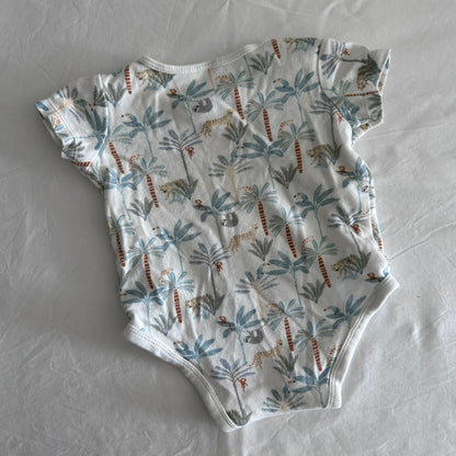 Anko 100% Cotton Short Sleeve Bodysuit with Age 00 White and Blue Tropical Jungle