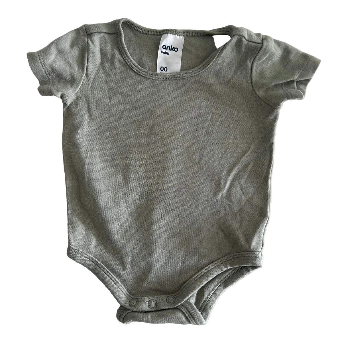 Anko Age 00 short sleeve bodysuit in sage green with plain — gently loved condition.