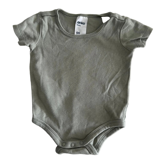 Anko Age 00 short sleeve bodysuit in sage green with plain — gently loved condition.