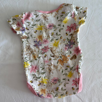 Baby Berry Bodysuit Baby Age 0 White and Pink Floral & Bunnies