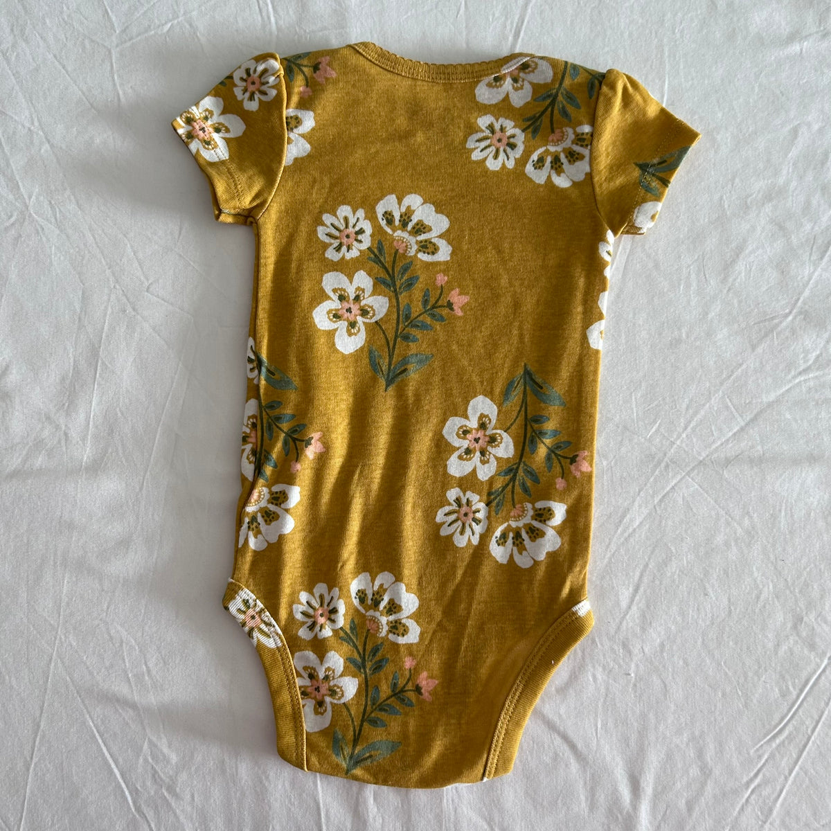 Carter's 100% Cotton Short Sleeve Bodysuit Age 0 Mustard Yellow & White Floral Print