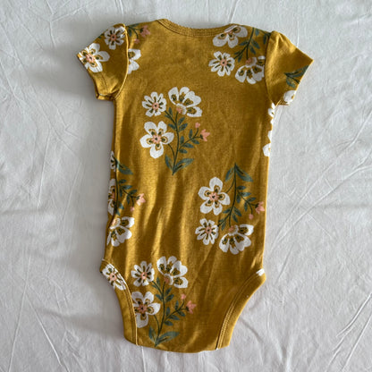 Carter's 100% Cotton Short Sleeve Bodysuit Age 0 Mustard Yellow & White Floral Print