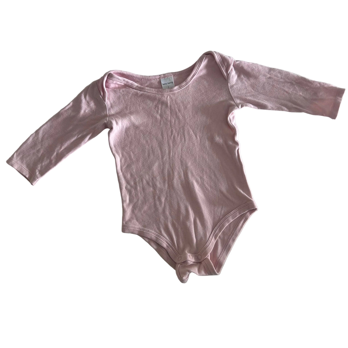Baby Berry Age 1 long sleeved bodysuit in pink with plain — gently loved condition.