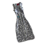 Love To Dream Age 00 swaddle sleep bag / sleep sack in grey and white with abstract brushstroke chevron print with grey and white stripe trim and stripe back pocket — gently loved condition.